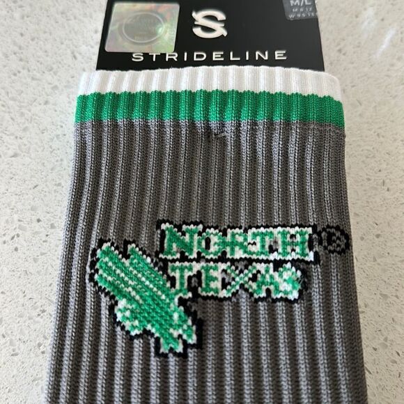 NWT University of North Texas Strideline Gray Socks M/L Knit Striped Crew Sports - Picture 9 of 9
